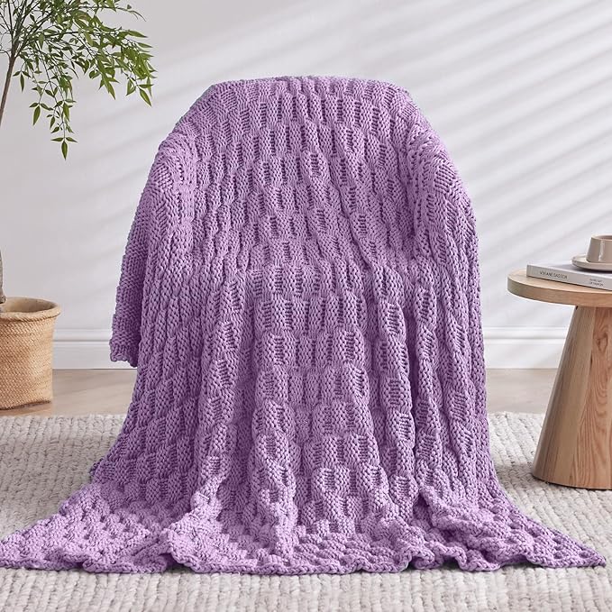 Knitted Weighted Blanket Adult, No Beads Heavy Blanket 60” x 80'' 20lbs, Breathable Chunky Knit Blanket, Cooling Weighted Blanket for Hot Sleepers, Christmas Home Decor (Lilac)