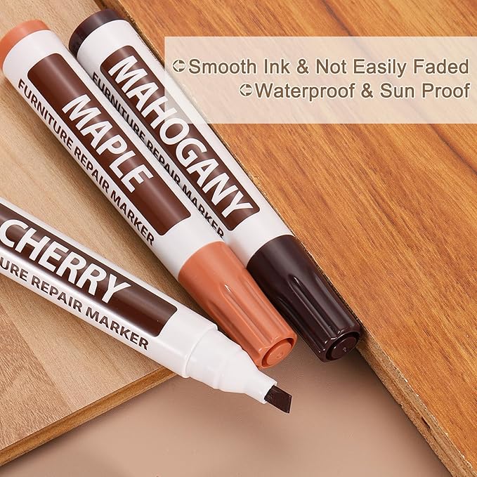 uxcell Furniture Repair Wood Markers, 2 Pcs Grey Touch Up Filler Sticks, Oil Based Paint Markers for Scratches, Wood Floors, Tables, Cabinet, Carpenters, Cover Ups