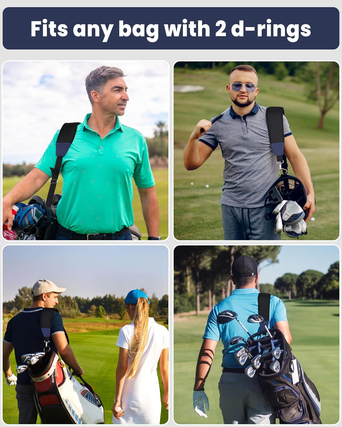 BIG TEETH Golf Bag Strap Single Padded Shoulder Strap Adjustable Thick Pad Straps Universal Replacement Quick Release