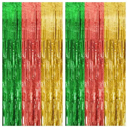 2 Pack Hawaii Party Backdrop Decorations Vibrant Summer Streamers Foil Fringe Curtains Metallic Tinsel Backdrop for Birthday Gra