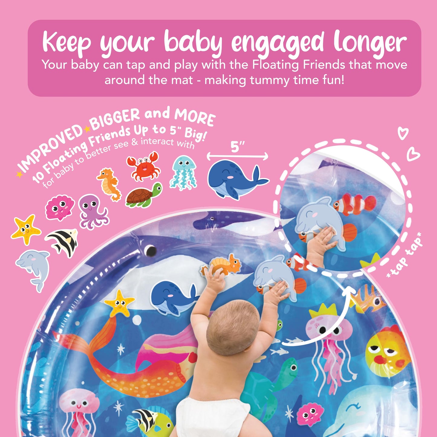 KooKooBaby Tummy Time Water Mat for Babies - Xtra Large Sensory Baby Water Mat for Tummy Time & Motor Development - Leak-Proof Water Pad, Durable Infant Water Play Mats for Baby Boys & Girls 3 Months+