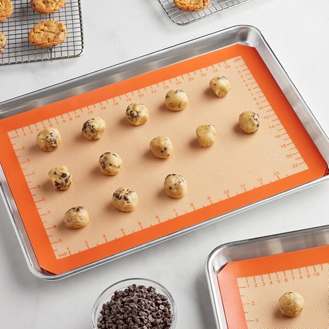 Half Size Silicone Baking Mat, Orange, Non-Stick, 11.75 x 16.5 Inches, Heavy-Duty Fiberglass Construction, with Measurement Markings