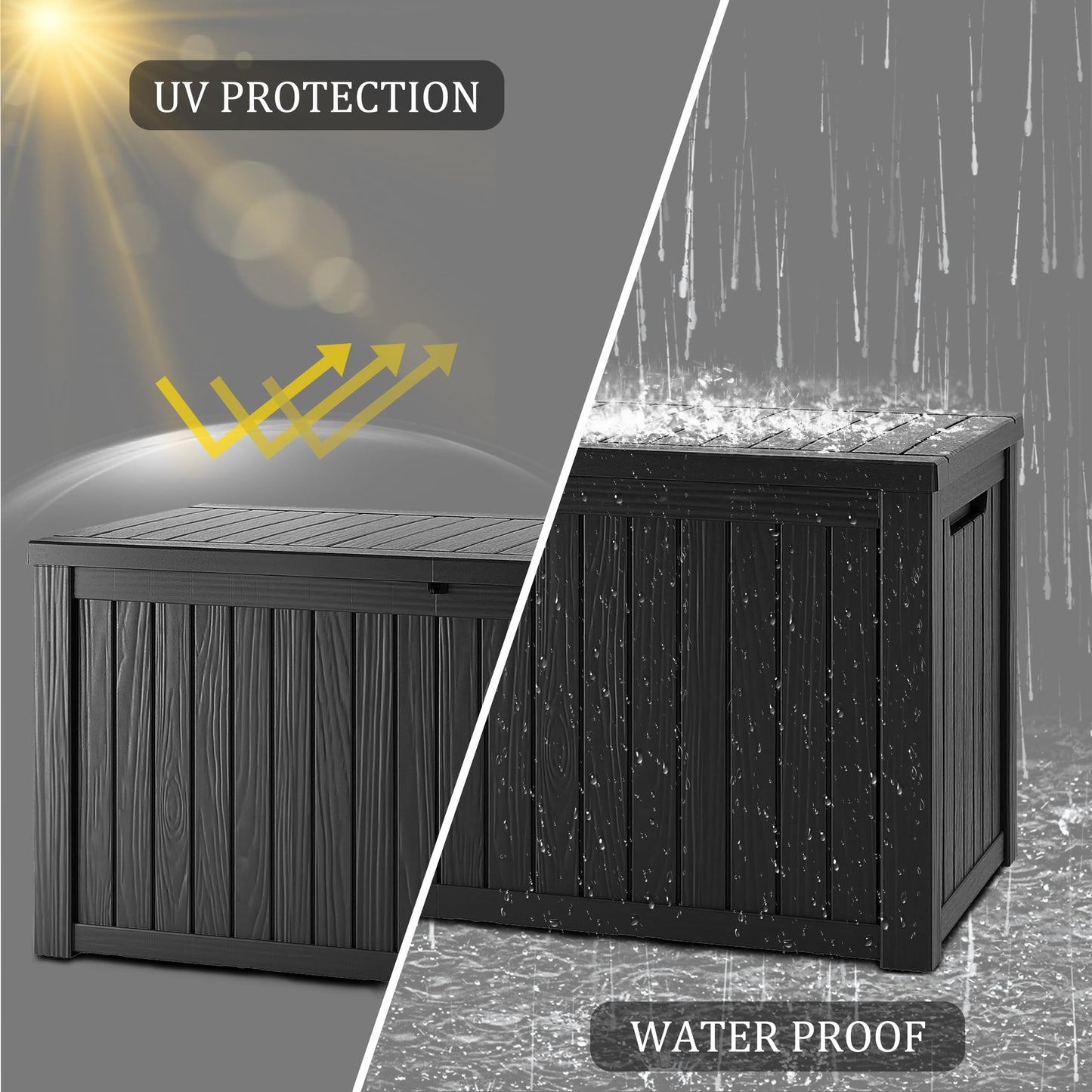 PATIOEASY Outdoor Storage Box 275GAL Waterproof Resin Deck Box,Pool Accessories Supplies，UV-Resistant Lockable Package Delivery Bin for Garden Tools,Large Patio Outside Cushions,Chest,Furniture,Black