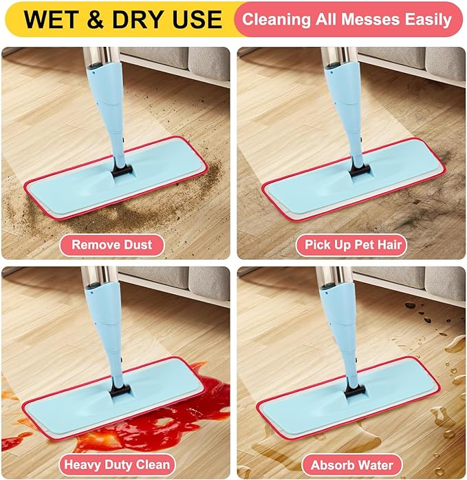 16.5 Inch Reusable Mop Pads Microfiber Spray Mop Replacement Heads for Wet/Dry Mops Compatible with Bona Floor Care System (6 Pack)