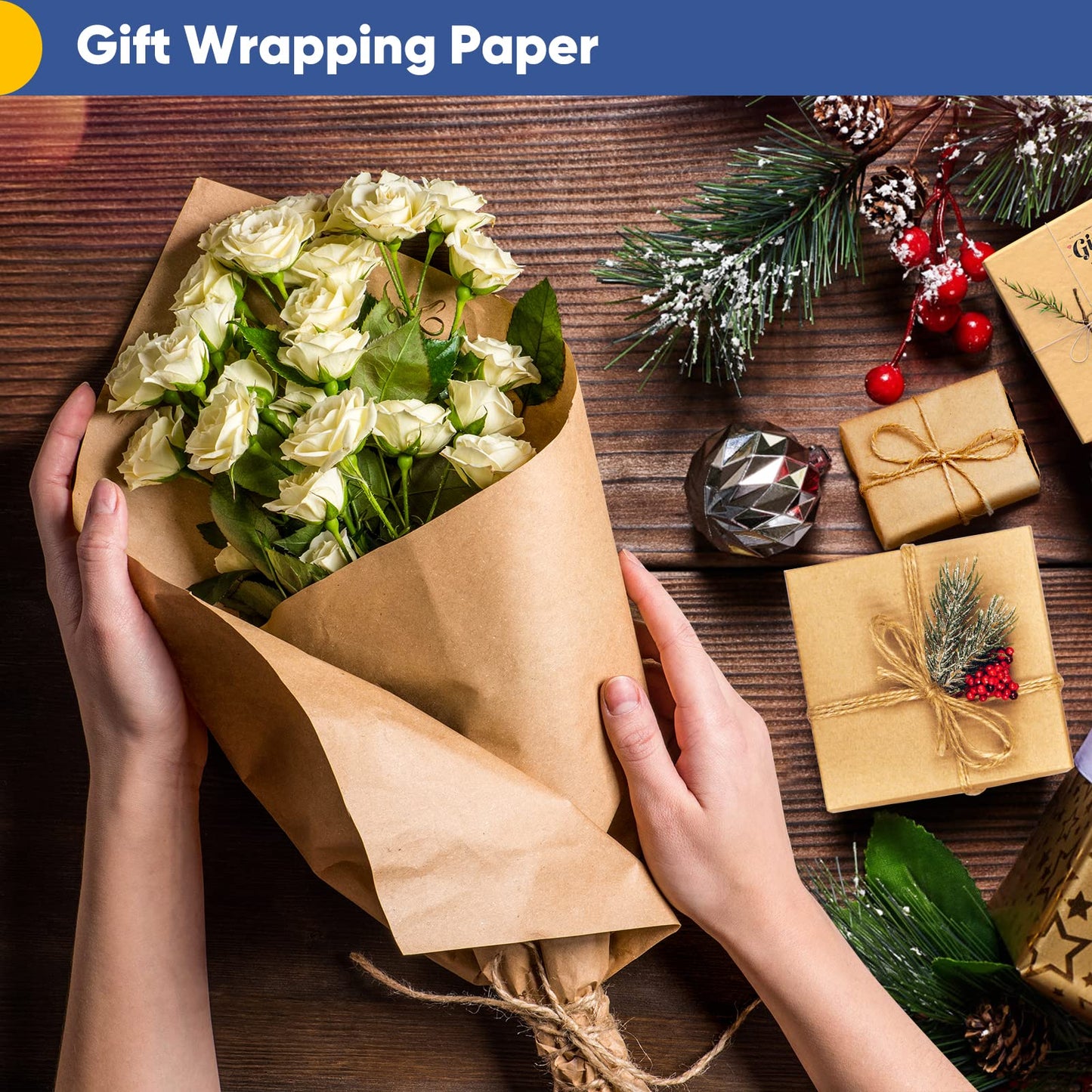 Vanhench Brown Wrapping Paper 17.5"x 1800"(150') for Craft Kraft Gift Wrapping Bulletin Board Arts Bouquet Flower Table Covering Poster Packing Shipping Moving Supplies 65GSM 45LB