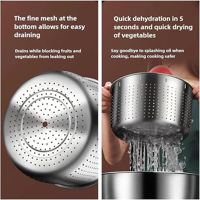 6L Stainless Steel Salad Lettuce Spinner, Fruit Vegetable Cleaner Vegetable Washer Spinner Quick Spin for Household Vegetables and Pasta Fries Spinner Essential Kitchen Utensils spinners (B)