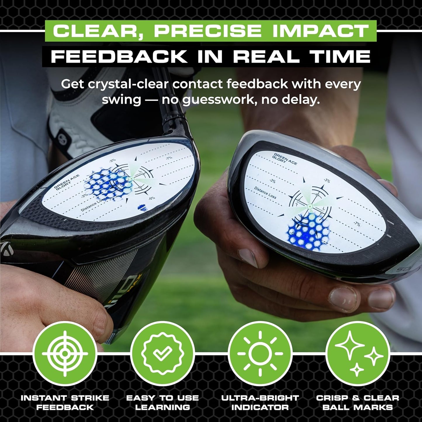 Golf Impact Tape - 384 or 160 Golf Impact Stickers - Impact Tape for Golf Clubs for Drivers, Woods, Irons, Putters | Great Golf Aid - No Residue Golf Stickers, Easy Peel Golf Tape for Perfect Shots