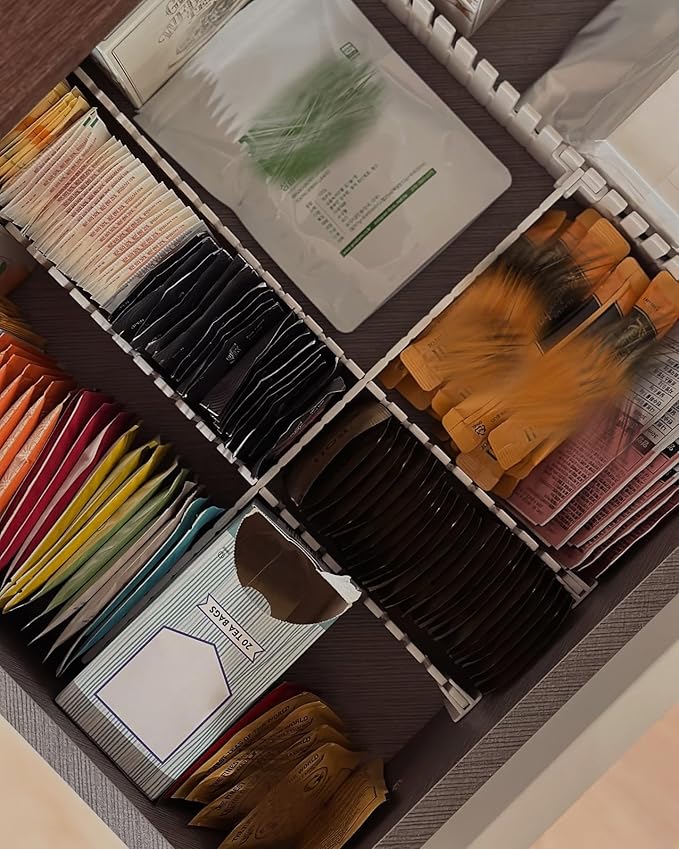 ABS Material 4mm Thickened Drawer Dividers, Adjustable Drawer DIY Organizer for Socks, Underwear, Lingerie, Makeup, Bedroom Office Kitchen Storage 8 pieces