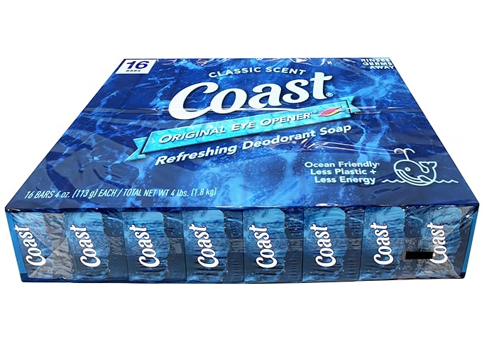 Coast Refreshing Deodorant Soap - Bar Soap with Thick Rich Lather - Clean Rinsing Formula for Fresh, Non-Dry Skin - Classic Scent - 16bars, 4oz. (113g)each / Total New Wt 4lbs. (1.8kg).