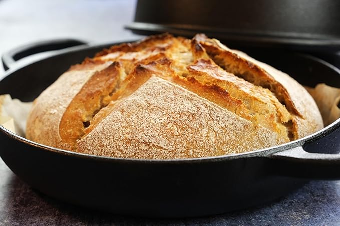 Crucible Cookware Cast Iron Bread Pan, Sour Dough Artisan Bread Oven – Pre-Seasoned – Round 26 cm, 6.25 L (6.6 qt) – Boule Pan with a Deep Lid for Steam Baking