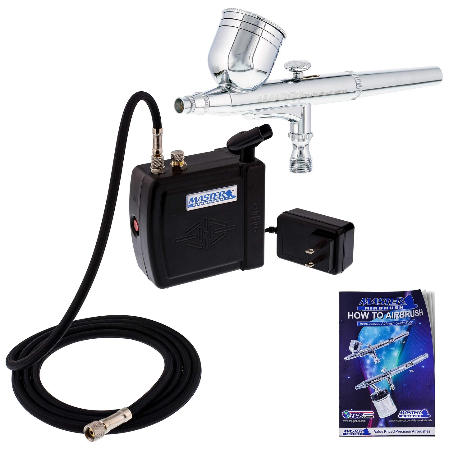 Master Airbrush Multi-Purpose Air Brush Kit with Mini Air Compressor, Gravity Feed Airbrush & Guide Book - Portable Airbrush Kit with Compressor for Nail Art, Miniature Painting Model Cars & Crafts
