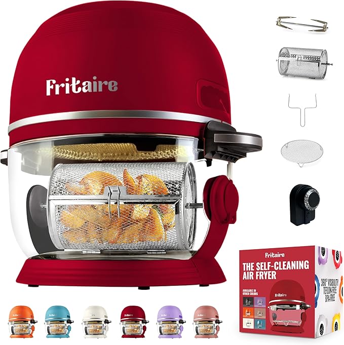 Non Toxic Air Fryer™ 9-in-1 Functions - Glass AirFryer 5 Quart w/ 360 Visibility, Self-Cleaning, 400F Vortex Air Fryer for Even Cooking, BPA-Free Teflon Free, Rotisserie, Roast, Bake, Cherry