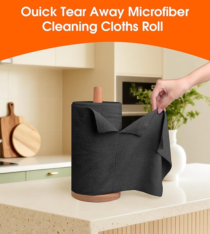 Microfiber Cleaning Cloth Roll–100 Pack, Tear Away Microfiber Towels, Reusable, Washable, Scratch-Free, Kitchen Towels for Car, Home, Kitchen, Glass, Dishes (Black)