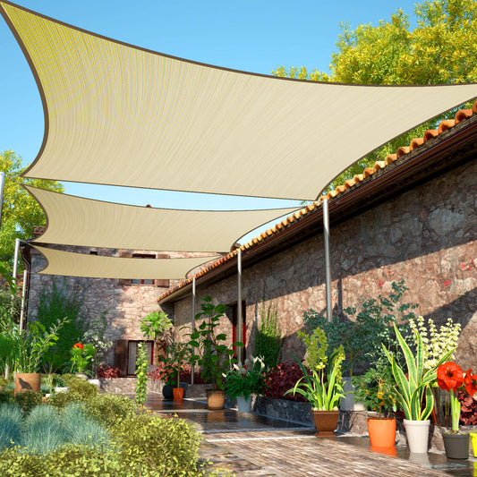 ShadeMart 16' x 20' Beige Sun Shade Sail Rectangle Canopy Fabric Cloth Screen, Water and Air Permeable & UV Resistant, Heavy Duty, Carport Patio Outdoor & (We Customize Size)
