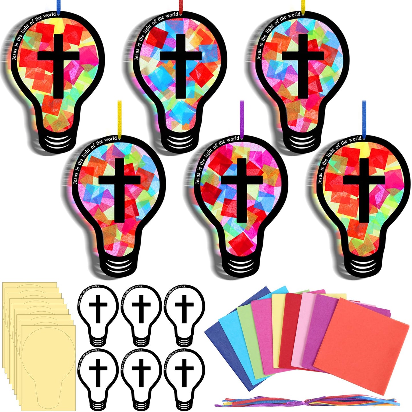 Eaasty 32 Sets 2026 Vbs DIY Jesus Light Craft Kit, Illumination Themed Christian Suncatcher Light Bulb Cross Stained Glass Art for Easter Sunday School Back to School Activities (Crafts)