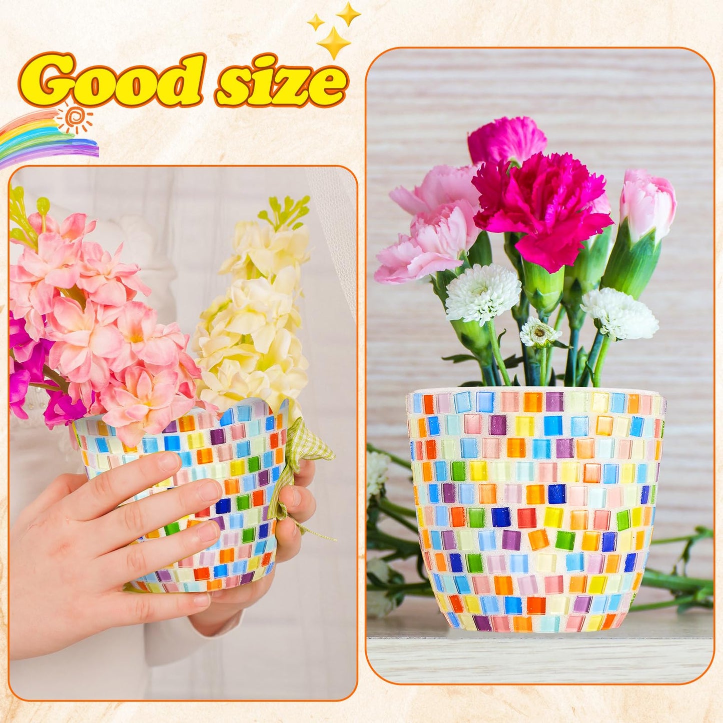 Tioncy 2 Set Mother's Day Mosaic Coaster DIY Vase Mosaic Painting Kit for Adults Gift, DIY Arts and Craft Kits Vase Flower Accessories Art Kit for Room Decor Craft, Home Decor Gifts(Rainbow)