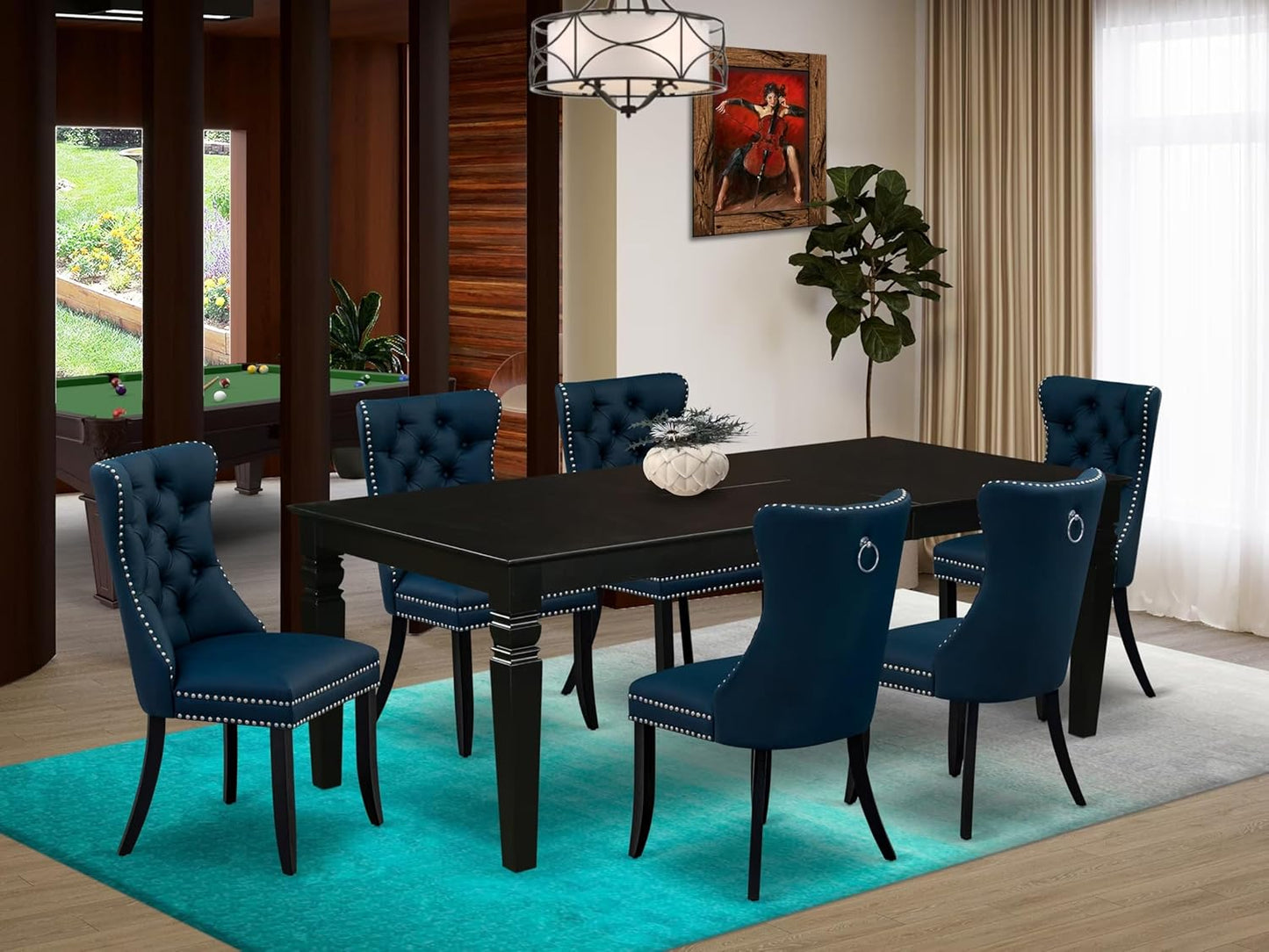 East West Furniture LGDA7-BLK-29 7 Piece Dining Set Consists of a Rectangle Kitchen Table with Butterfly Leaf and 6 Polyester Fabric Upholstered Chairs, 42x84 Inch, Black