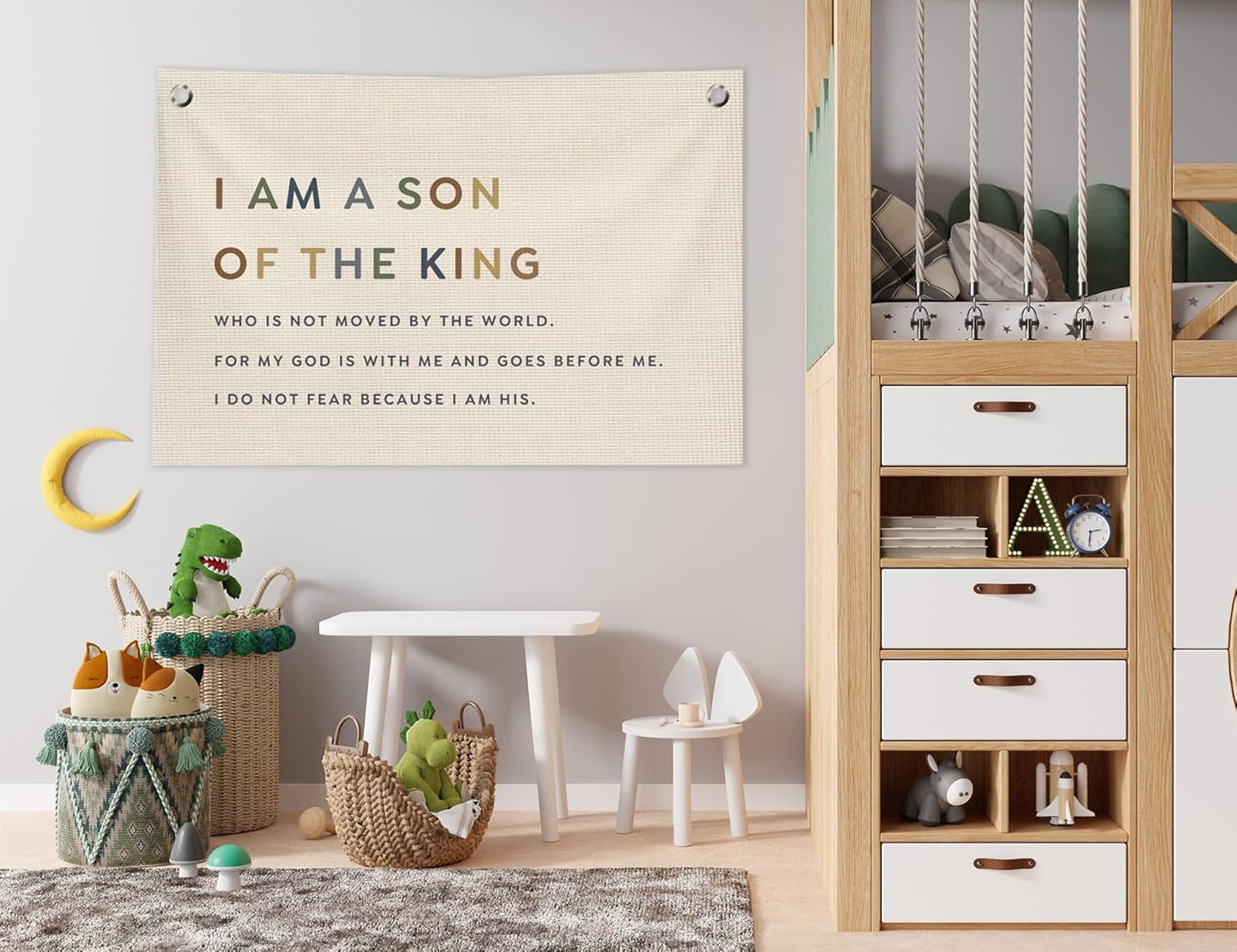 Christian Nursery Wall Decor, Boy Nursery Decor Canvas Banner,I Am a Son of the King Inspirational Hanging Banner Flag Wall Art Decor for Kids Baby Little Boys Room Bedroom Playroom,20x30 in