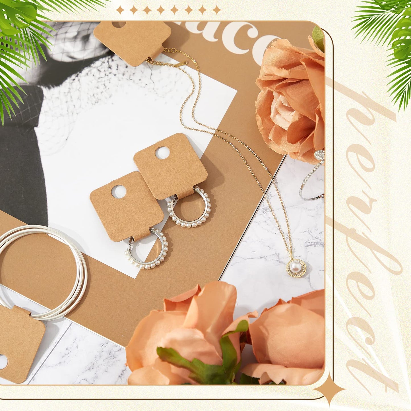 Ctosree 1000 Pcs Self Adhesive Bracelet Display Card Necklace Display Jewelry Packaging Selling Card for Keychain Earring Necklace Hairband and Scrunchies Hanging, 3.94 x 1.57 Inches(Brown)