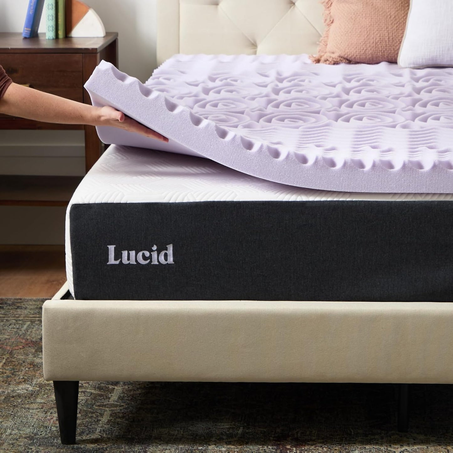 LUCID 3 Inch 5 Lavender Memory Foam Plush-Calming Targeted Convoluted Comfort Zones Mattress Topper, Full