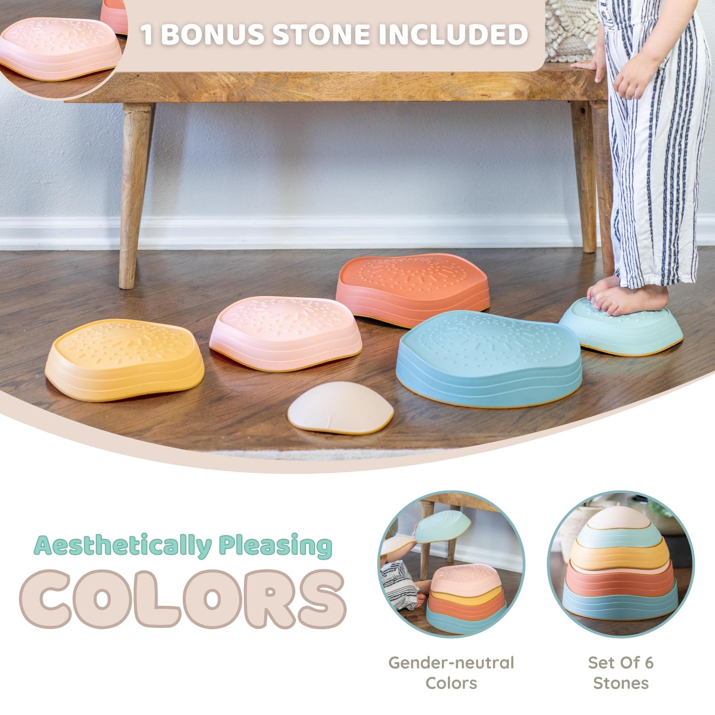 Capri & Camden Co. Balance Stepping Stones for Kids| Sensory Stepping Stones for Toddlers 1-3| Gender Neutral Set of 6 Balance Steps for Obstacle Courses
