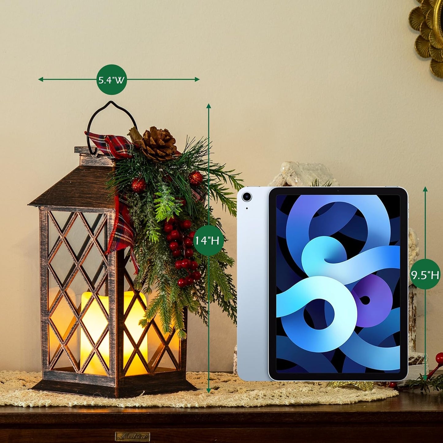 Christmas Solar Lanterns Outdoor, Waterproof Garden Hanging Lanterns, 13" Outdoor Christmas Decorative Lantern with LED Flickering Flameless Candles, Solar Lantern for Porch Yard Patio Decor