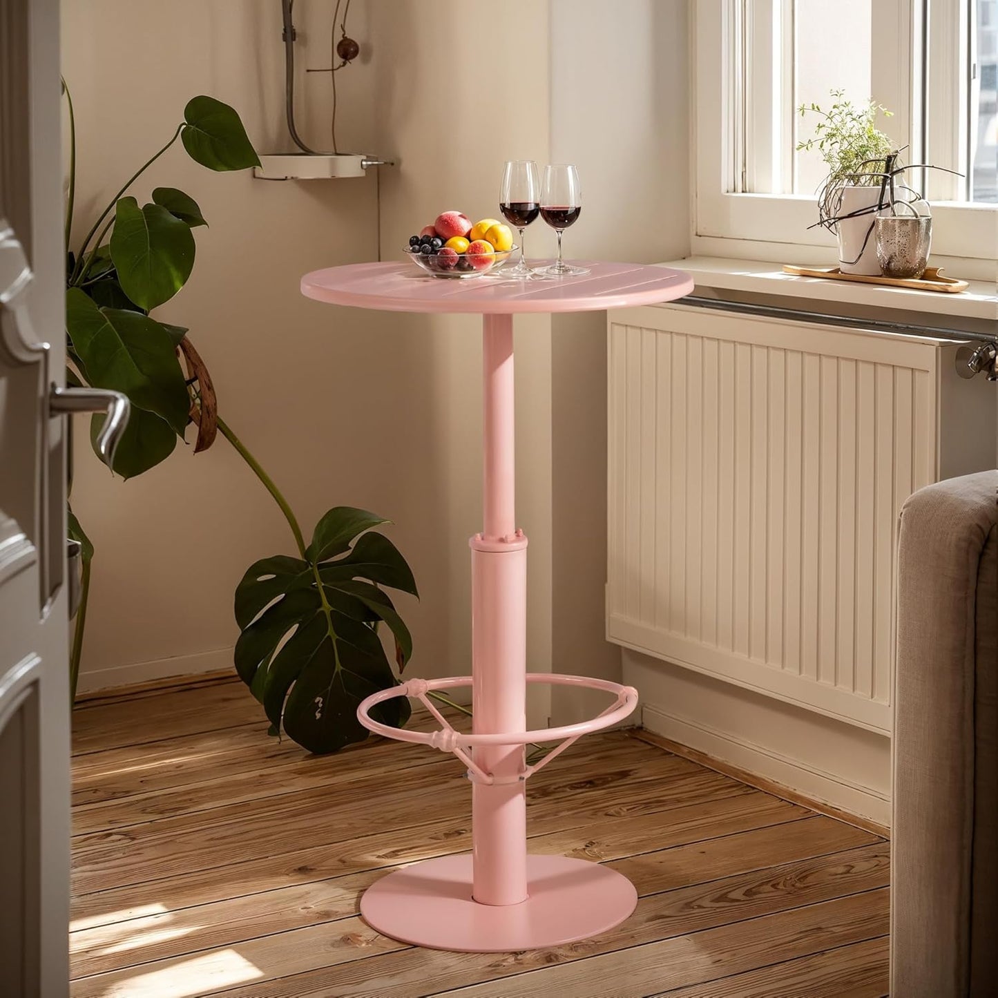 42" Tall Modern Industrial Bar Table-23.6" Dia Round Metal Top Standing Pub Cocktail Bistro Table-Indoor Outdoor Patio-Commercial Grade, Heavy Duty (Peach-Pink)