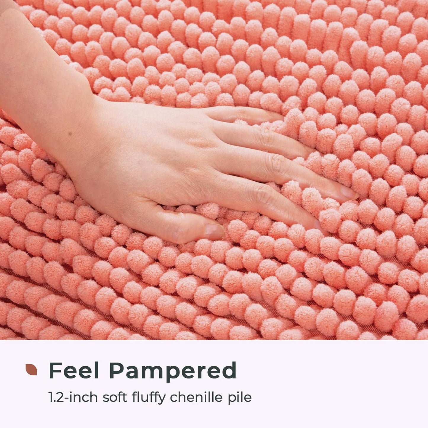 FRESHMINT Large Chenille Bathroom Rugs Mat 47"x24", Non-Slip Bath Mat for Bathroom Floor & Bathtub, Washable Shower Shag Bath Rugs, Soft Thick Water Absorbent Microfiber Shower Mat, Coral