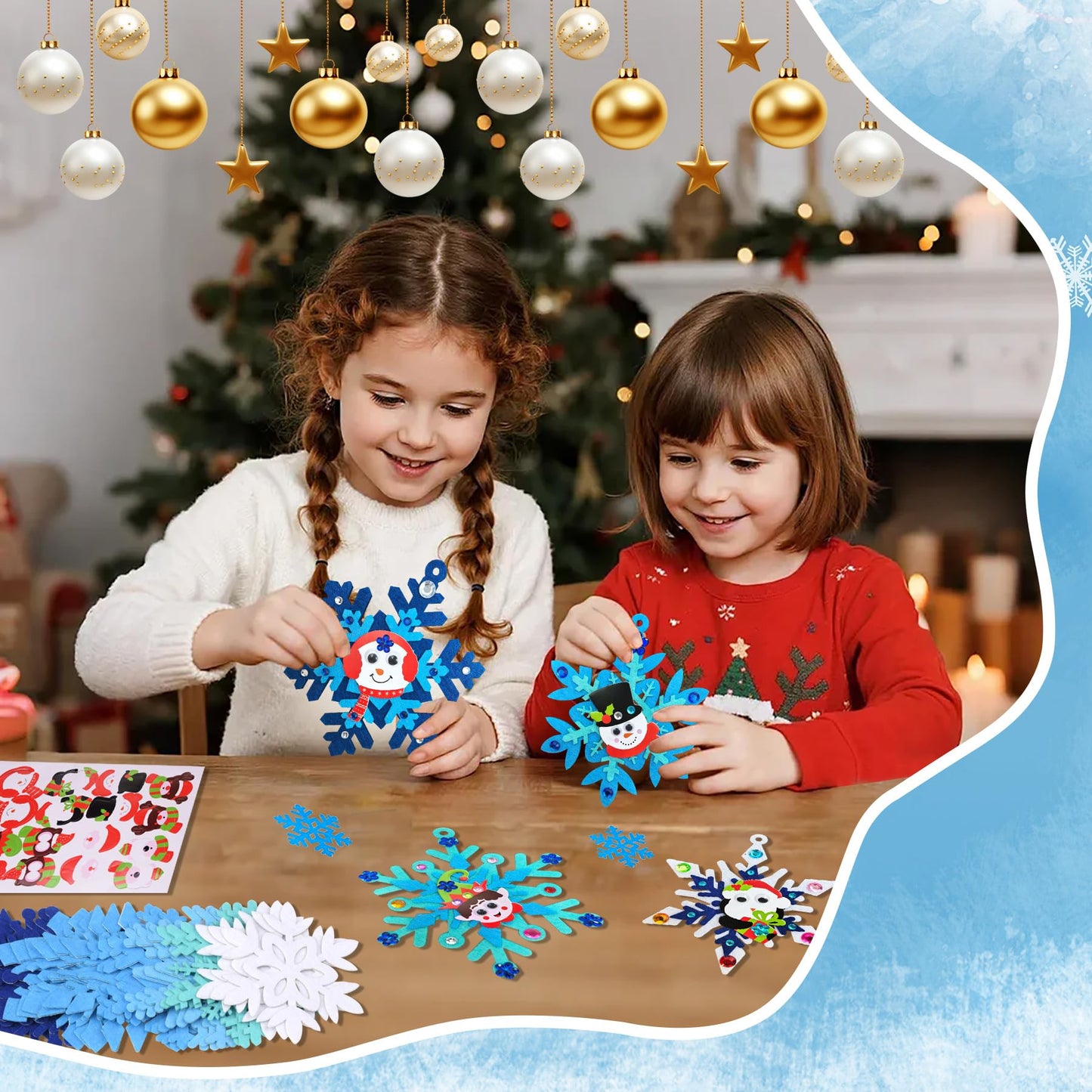 Ruicnte 24 Sets Christmas Craft Art Kits for Kids,DIY Winter Snowflake Crafts with Penguin Snowman Santa Sticker for Christmas Tree Ornaments Decoration for Home Classroom Activities Favors