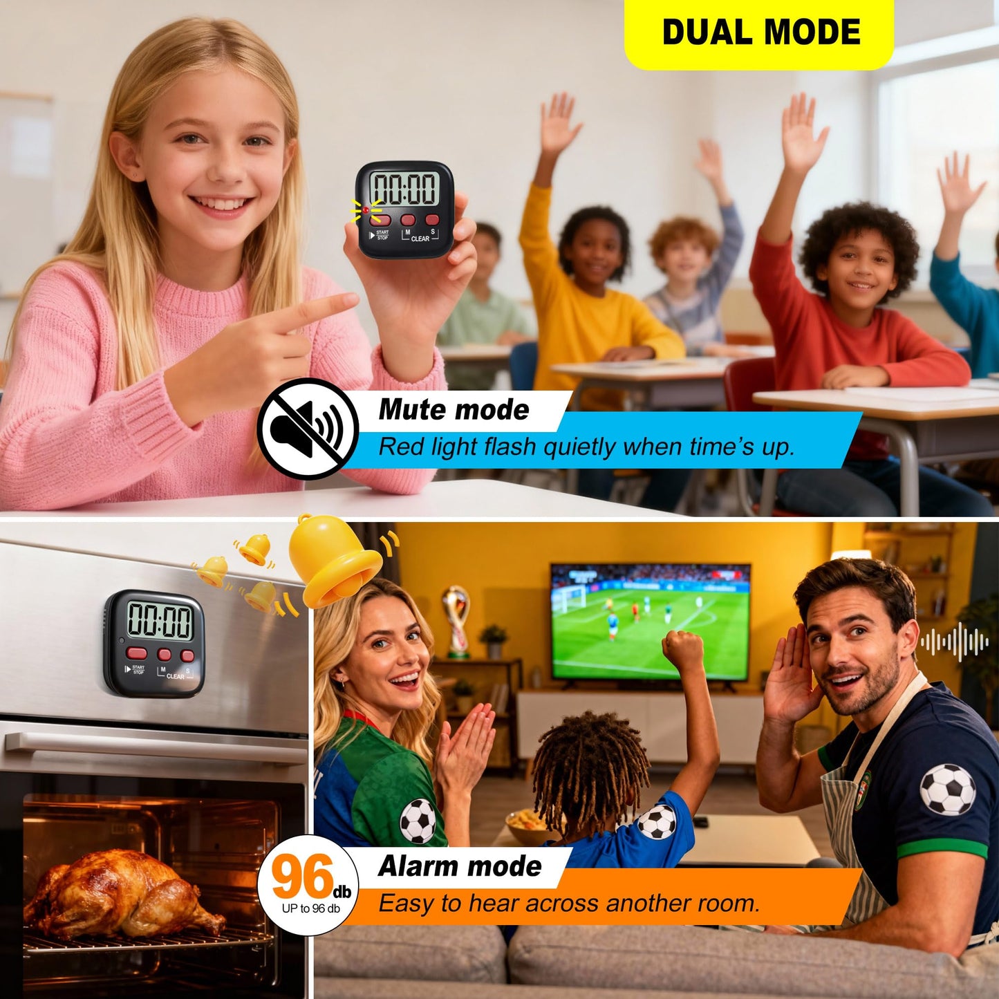 Antonki 2 Pack Digital Timer for Kids, Magnetic Countdown Kitchen Timers for Cooking, Egg, Classroom, Teacher, Exercise, Study, Oven - Battery Included