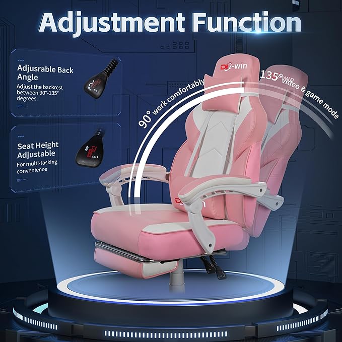 Video Gaming Chairs for Adults, Gamer Chair with Footrest, High Back, Big and Tall Gamer Chair‘s with Massage Lumbar Support, 360° Swivel Height Adjustable Computer Chaires, Pink