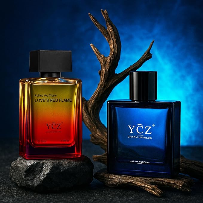 Ycz Men's Cologne Set, 1.7oz(50ml) Bottled Marine Perfume and Borrowing Fire Men Perfume, Long Lasting Eau De Parfum Cologne for Men, Oriental Woody Orange Fragrance, is Christmas Gifts Ideal