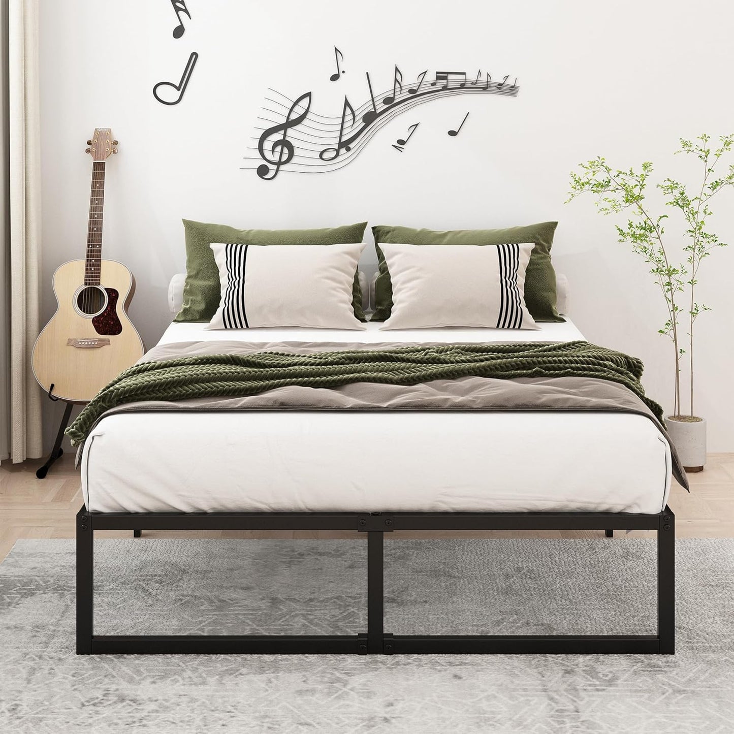 14 Inch California King Bed Frames No Box Spring Needed Heavy Duty Metal Cal King Platform for Mattress Foundation, Noise Free, Easy Assembly, Black