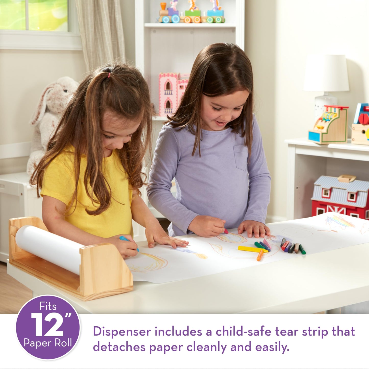 Melissa & Doug Wooden Tabletop Paper Roll Dispenser with 12” x 75-Foot White Bond Paper & Roller, Art Supplies for Drawing, Painting, Crafting & Origami, Arts & Crafts Supplies for Kids Ages 3+