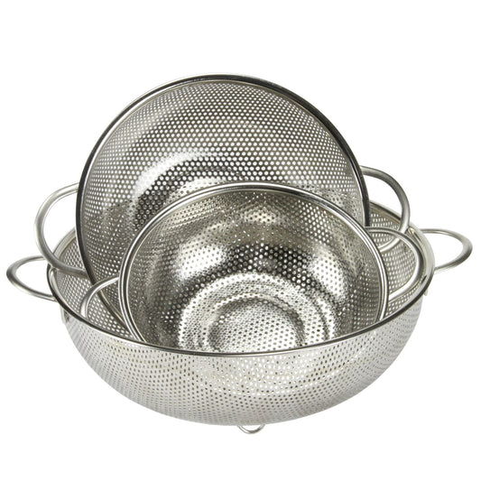 Chef Craft Quick Drain Microperforated Colander Set, 1.5 Quart, 2.5 Quart, and 5 Quart 3 Piece Set, Stainless Steel
