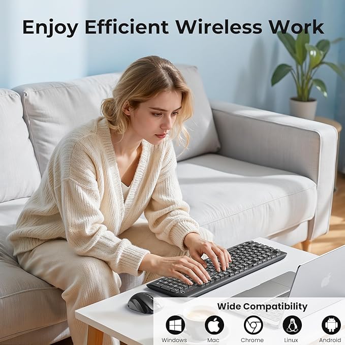 Redragon Wireless Keyboard and Mouse Combo, 2.4G Full-Sized Ergonomic Computer Keyboard and 5 Level DPI Adjustable Wireless Mouse for Windows, Mac OS Desktop/Laptop/PC, BS-7367-B
