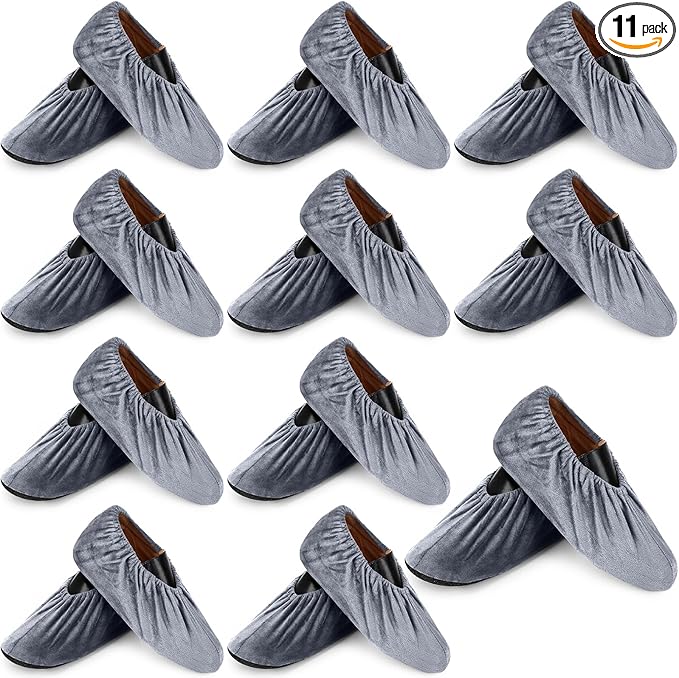 JaGely 11 Pairs Reusable Non Slip Cloth Shoe Covers Washable Thickened Boot Shoe Covers for Indoors and Households(Grey)