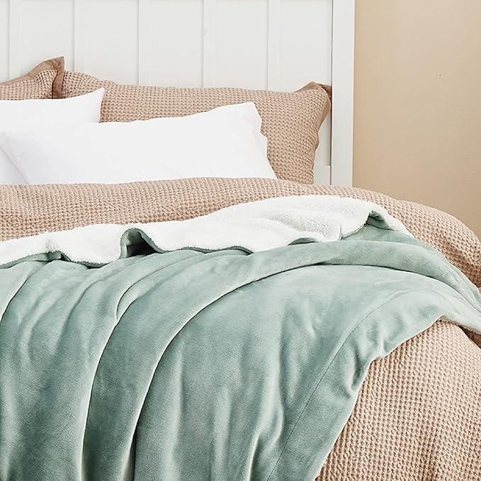 Bedsure GentleSoft Sherpa Fleece Throw Blanket for Couch - Thick and Warm Throw for Women and Men, Soft Fuzzy Plush Throw Blanket for Winter, Non-Heated, Sage Green, 50x60 Inches
