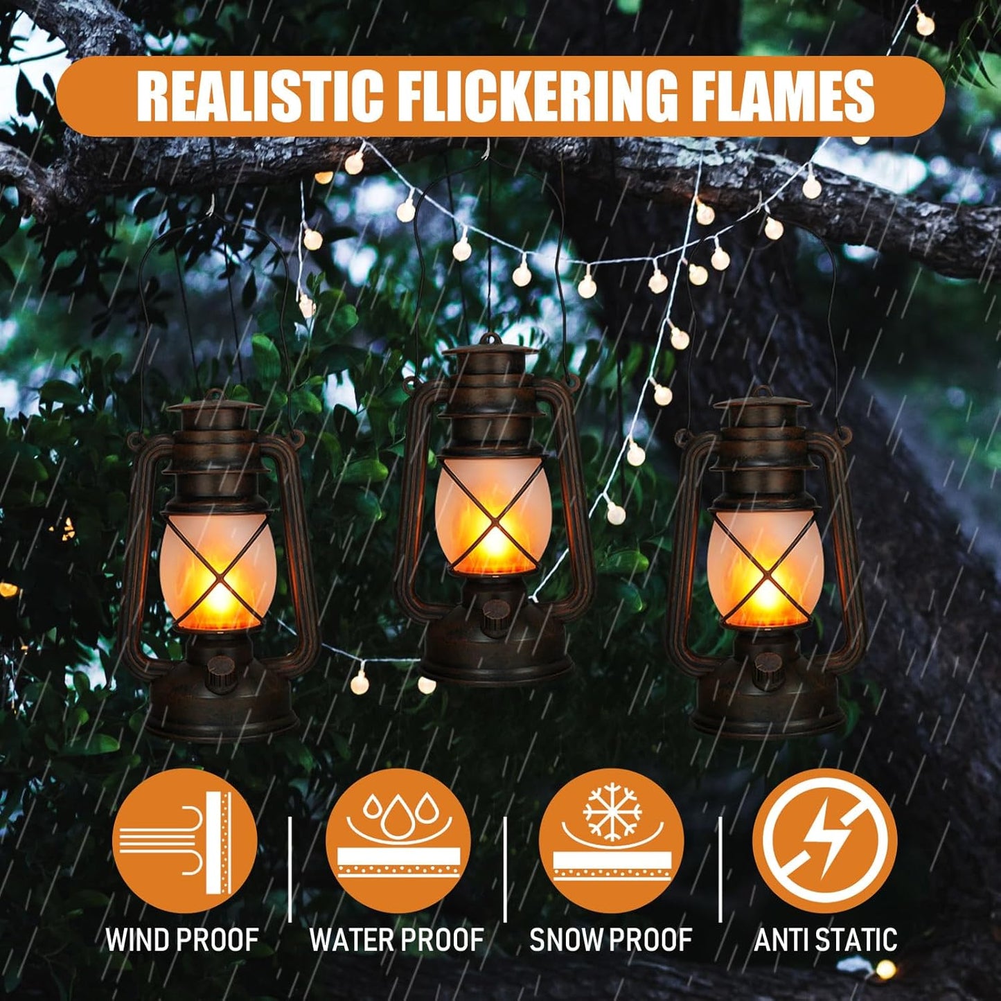 Retisee Vintage LED Lantern Battery Powered Camping Lamp Indoor Outdoor Hanging Lantern Flickering Fire Lamps with Remote Control for Patio Yard Door Front Decor(4 Pcs)