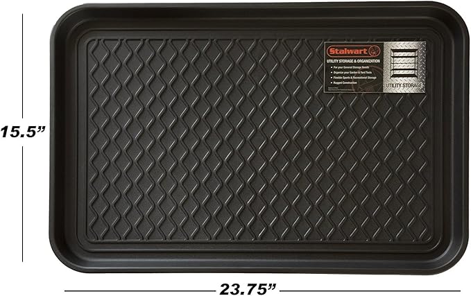 All-Weather Indoor/Outdoor Boot Tray - Weather-Resistant Hard Plastic Shoe Mat with Raised Edge for Entryways, Decks, and Patios by Stalwart (Black)