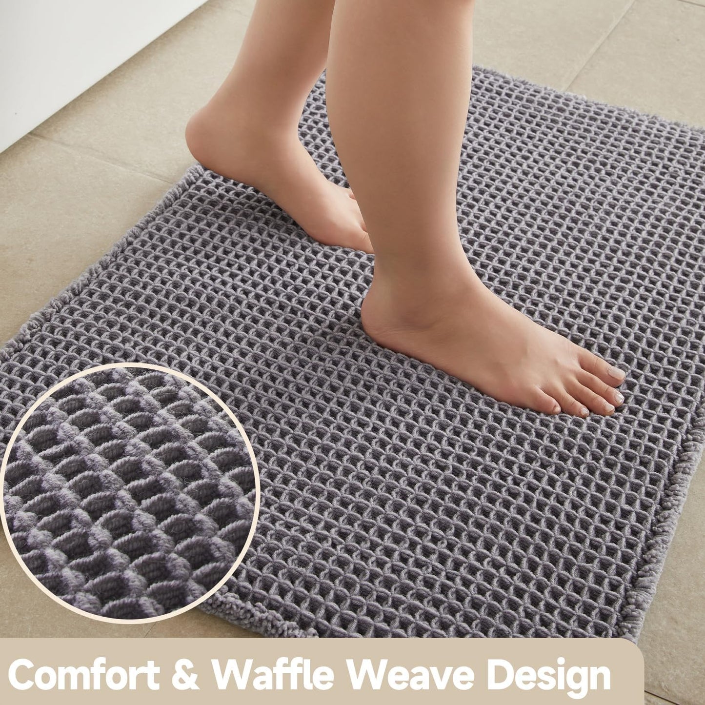 Waffle Runner Rug Bathroom, Long Boho Bathroom Rugs Non Slip Washable Super Absorbent Quick Dry Farmhouse Bath Decor, 72"x24" Grey