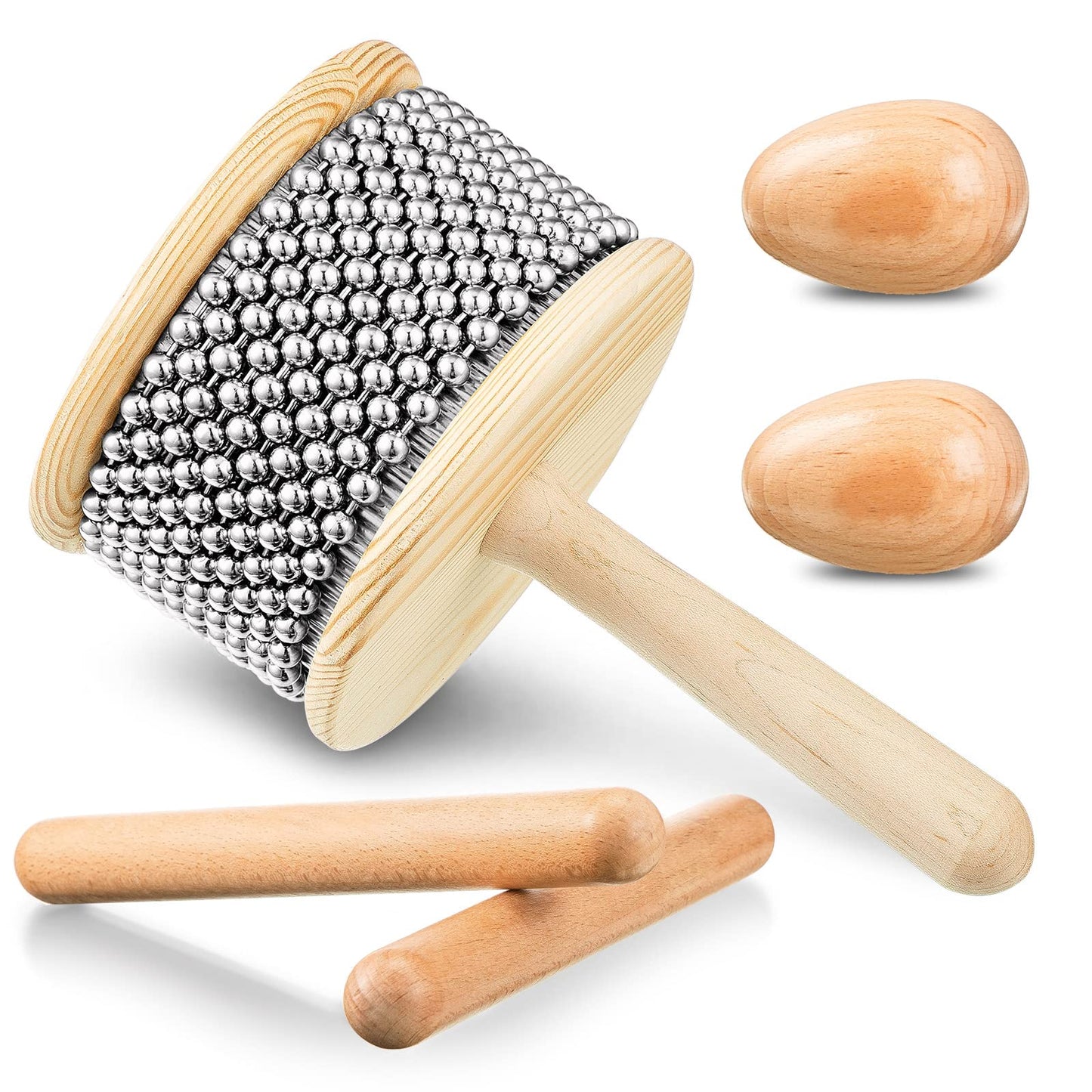 5 Pcs Cabasa Music Instrument For Baby Shower Gifts Wooden Hand Percussion Instrument Set With Stainless Steel Breads Latin Perc
