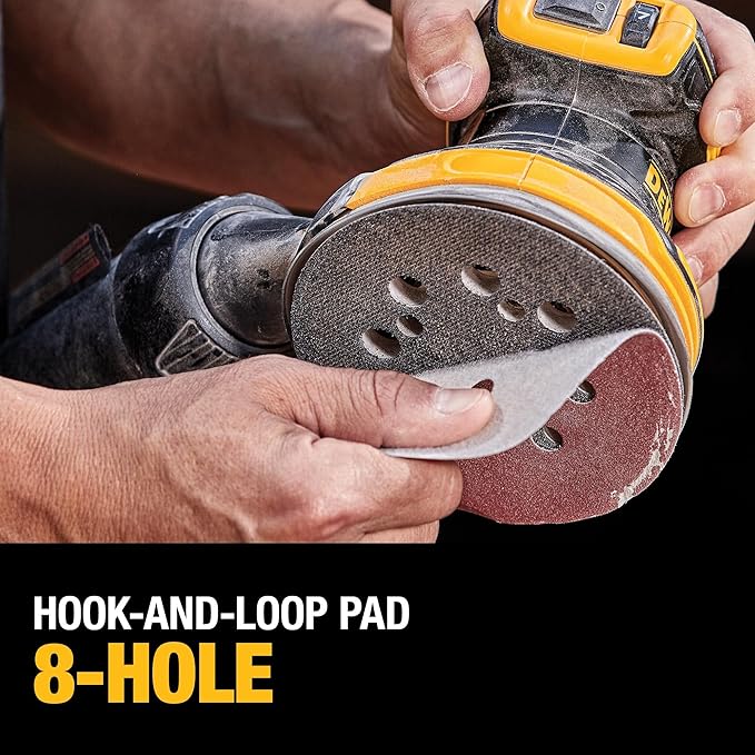DEWALT 20V MAX Orbital Sander Cordless, 5-Inch Sander Tool, 2.Ah, 8,000-12,000 OPM, Variable Speed Dial, Storage Bag, Battery and Charger Included (DCW210D1)