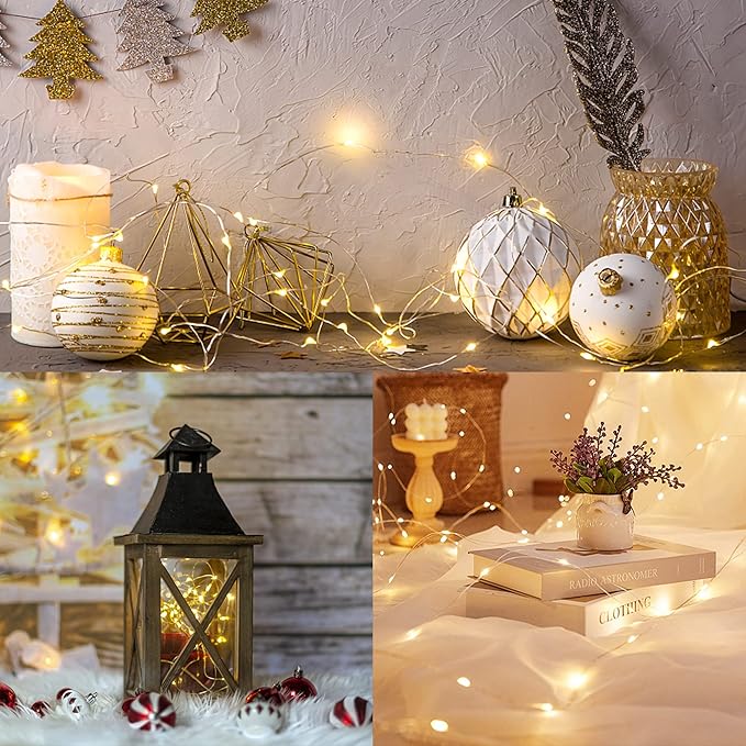 WATERGLIDE 24 Pack Fairy Lights Battery Operated (Included), 7 ft 20 LED Mini String Lights, Waterproof Silver Wire Firefly Starry Lights for DIY Wedding Christmas Party Mason Jars Decor, Warm White
