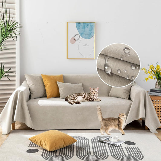 STACYPIK 100% Waterproof Beige Sofa Cover for Dogs, Anti-Cat Scratch Couch Covers for Pets, Non-Slip Couch Covers for 2 Cushion Couch, Washable Loveseat for Sectional, Furniture Protector-71X71IIN