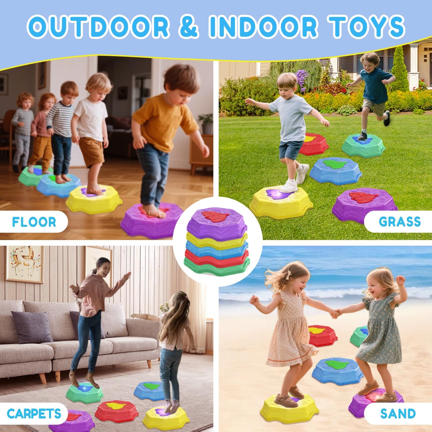 ABVSAB Stepping Stones for Kids with Light & Music,Toddler Sensory Toy for Obstacle Course Coordination，4 Year Old Girl Birthday Easter Gifts for Kids Boys Girls 3+
