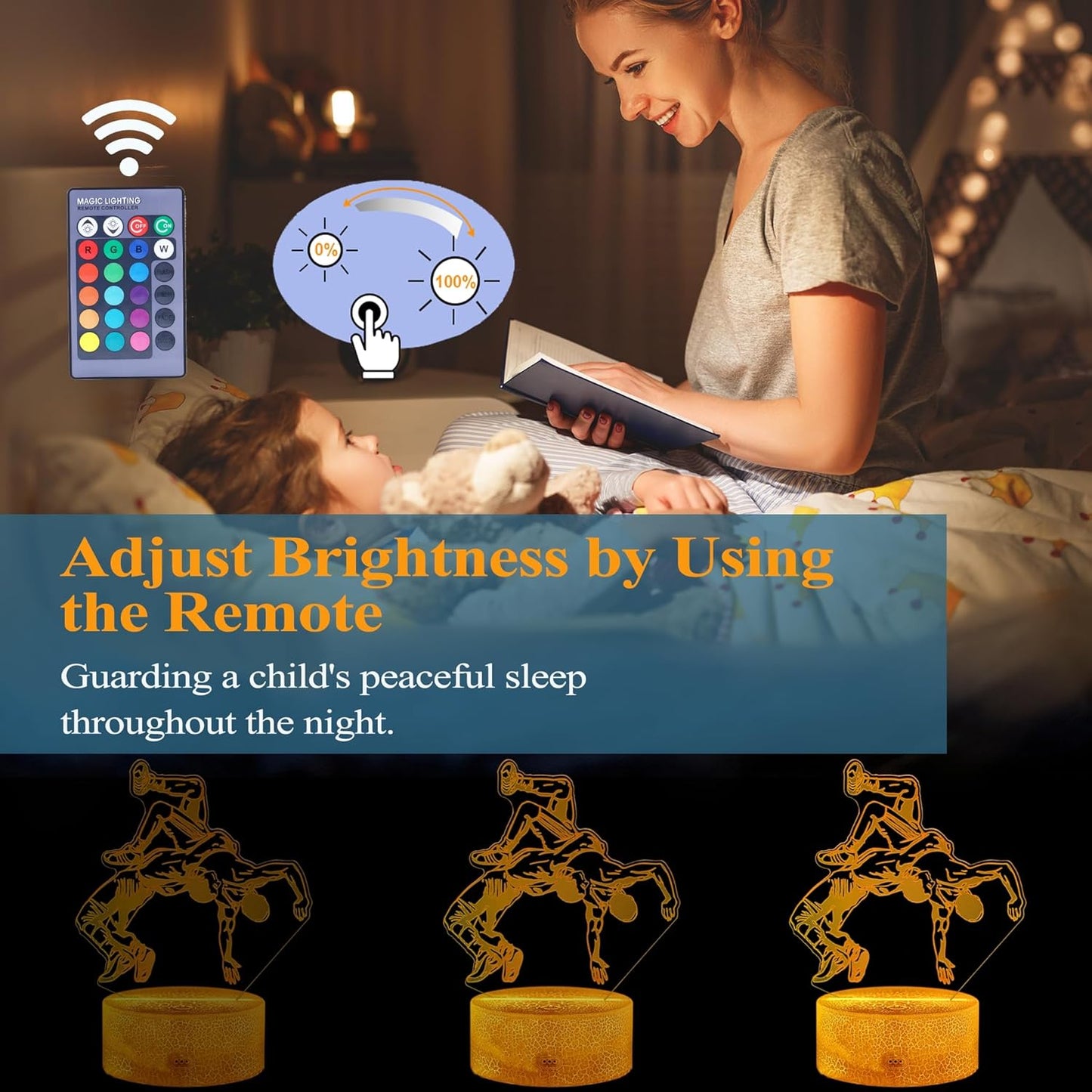 Wrestling Night Light, Wrestler Gifts, Wrestler 3D Illusion Lamp with 16 Colors Changing, Remote Control and Dimmable, Kids Boys Girls Room Decoration, Holiday Xmas Gifts