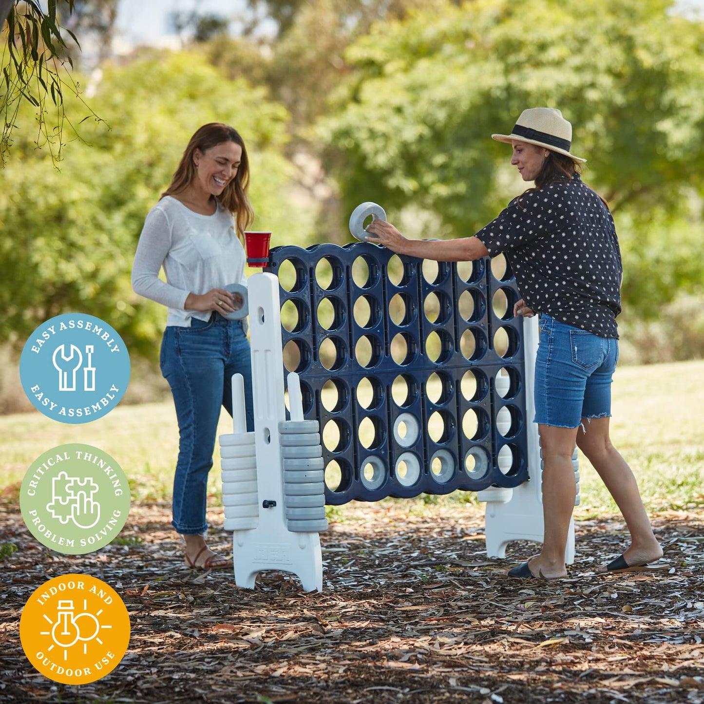 ECR4Kids Jumbo 4-to-Score Giant Game Set with Optional Drink Cup Holders, Backyard Games for Kids, Jumbo Connect-All-4 Game Set, Indoor or Outdoor Game, Family Fun Game, 4 Feet Tall, Navy and White