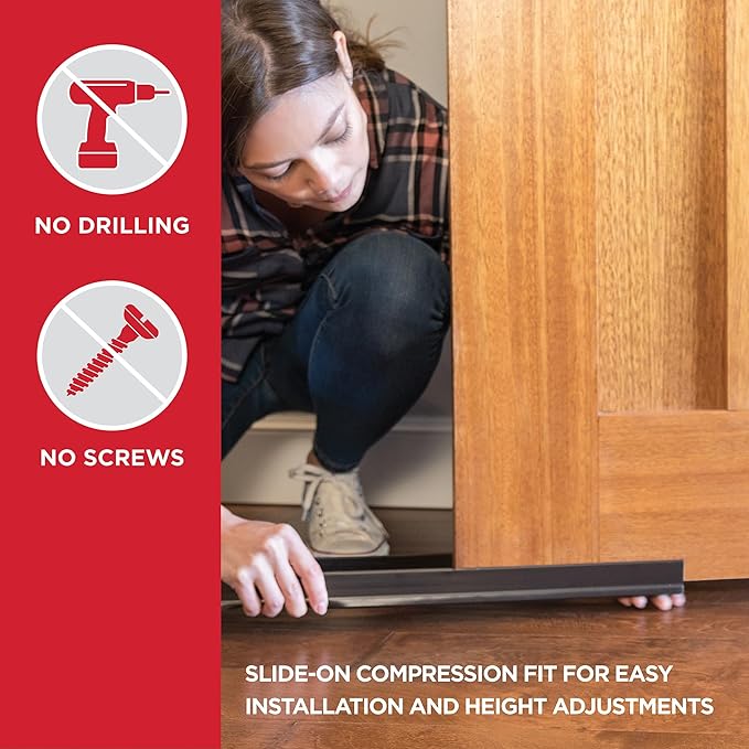 M-D Building Products Vinyl Cinch® U-Shape Door Bottom Seal, Slide-On Weatherstripping Draft Stopper, Easy to Install, Fits 36” x 1-3/4” Doors, Fills 3/8”- 3/4” Gaps, 43336, White