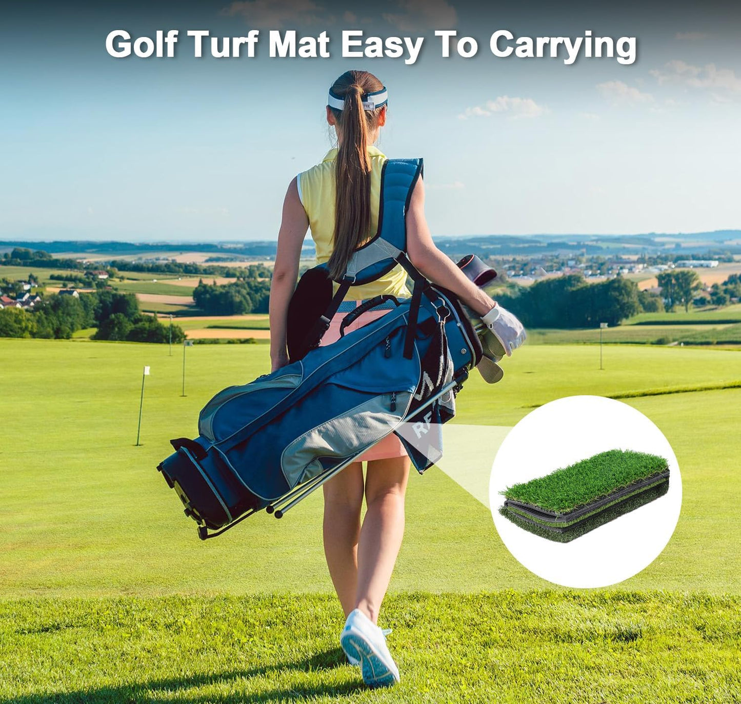 Golf Hitting Mat, Tri Turf Portable & Foldable Golf Practice Mat, with 5mm PVC Rubber Backing for Backyard, Driving Range, Indoor Outdoor Practice Hitting, Swing & Putting Training